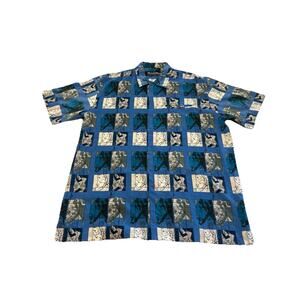 Pelle Pelle Marc Buchanan Shirt Men XL Blue Y2K Vintage Graffiti Cuban Hip Hop